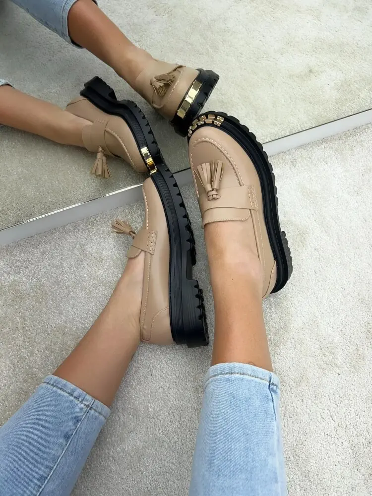 Loaferiai su auksinės spalvos detalėmis - cappuccino - Image 2