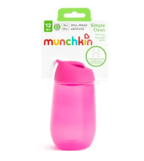 MUNCHKIN rožinės spalvos gertuvė su silikoniniu šiaudeliu