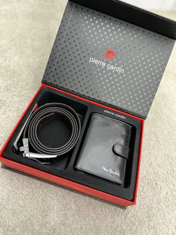 Natūralios odos Pierre Cardin piniginės ir diržo rinkinys