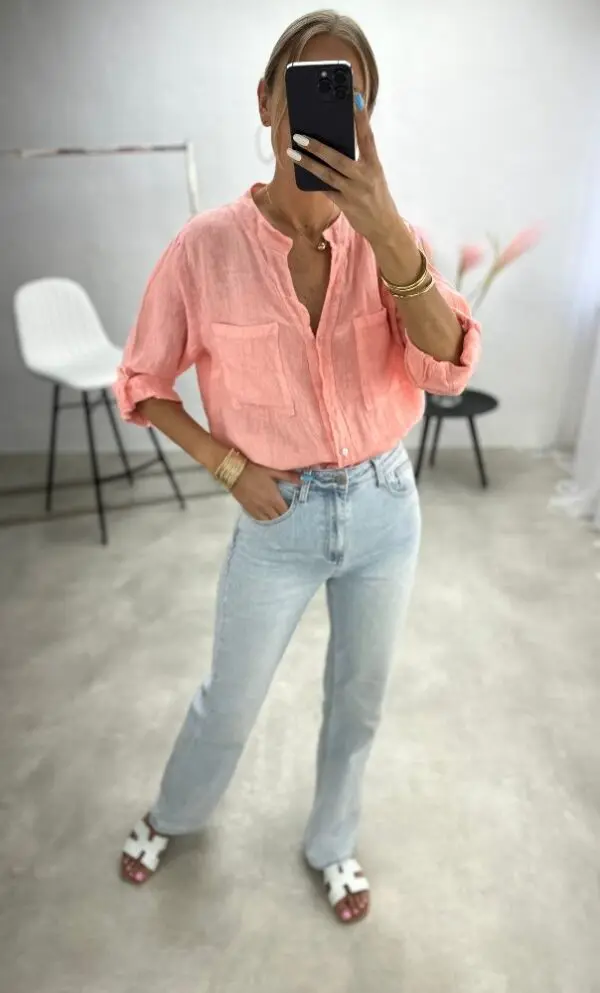 Lino marškiniai su sagutėmis