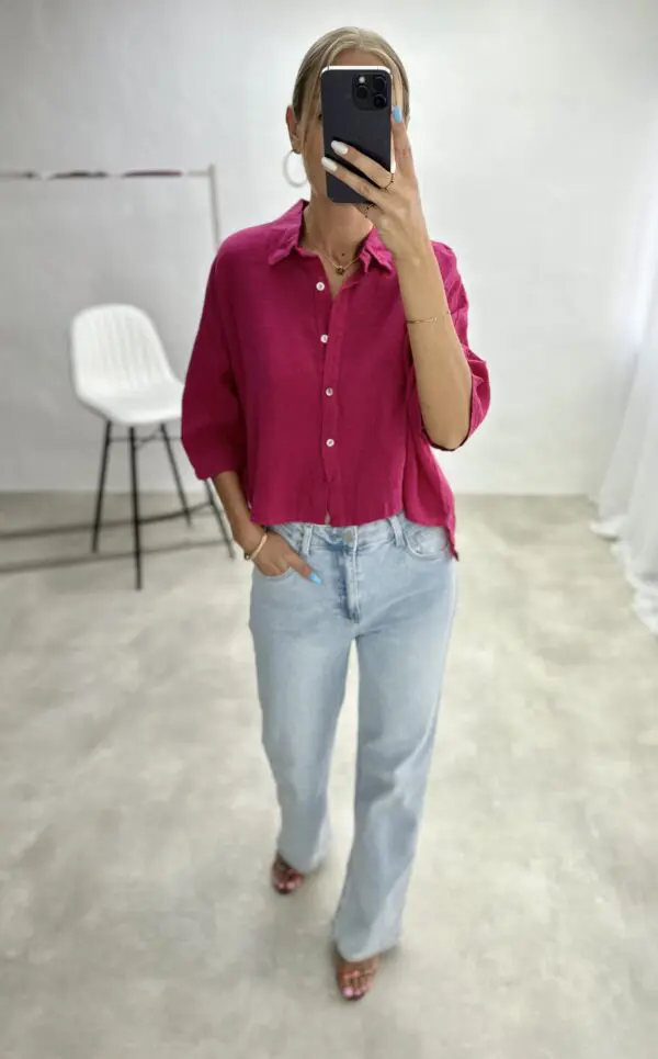 Lininiai marškiniai Ofelija - ciklameno spalvos