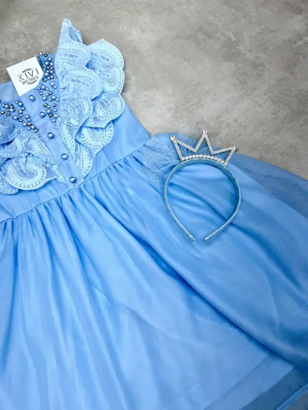 Vaikiška puošni mėlynos spalvos suknelė su akcentais