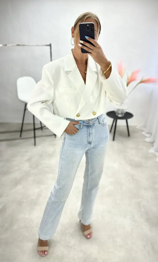 Trumpo kirpimo švarkas Eliza - baltos spalvos