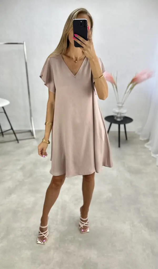 Suknelė V formos iškirpte - rausvos spalvos