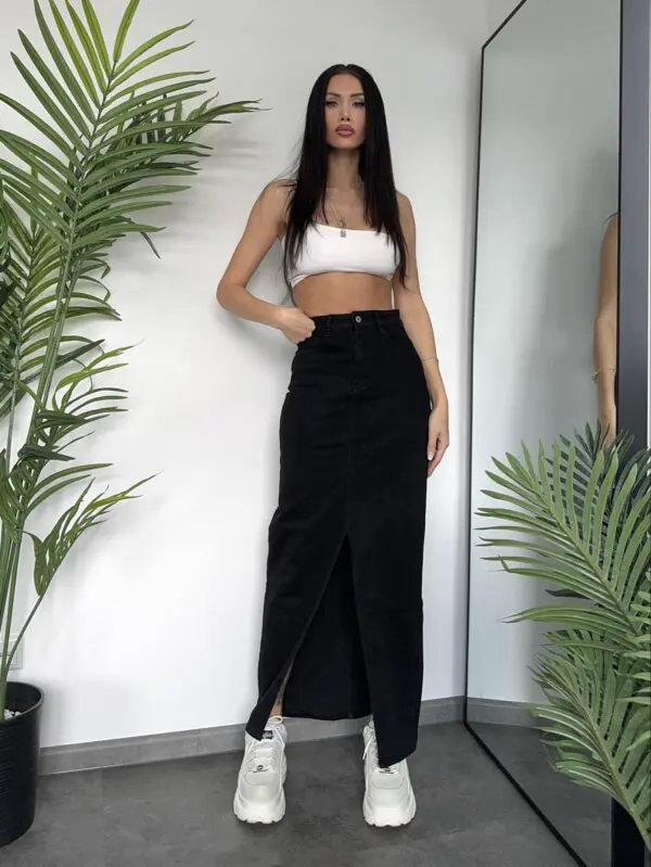 Džinsinis sijonas long stretch juodos spalvos