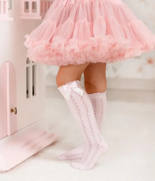 Ilgos kojinės rožinės spalvos su kaspinėliu