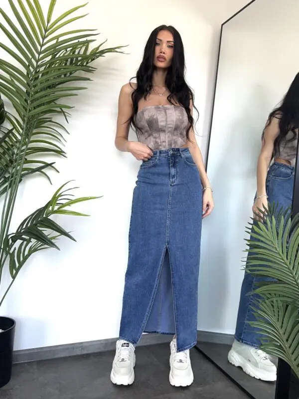 Džinsinis sijonas long stretch mėlynos spalvos