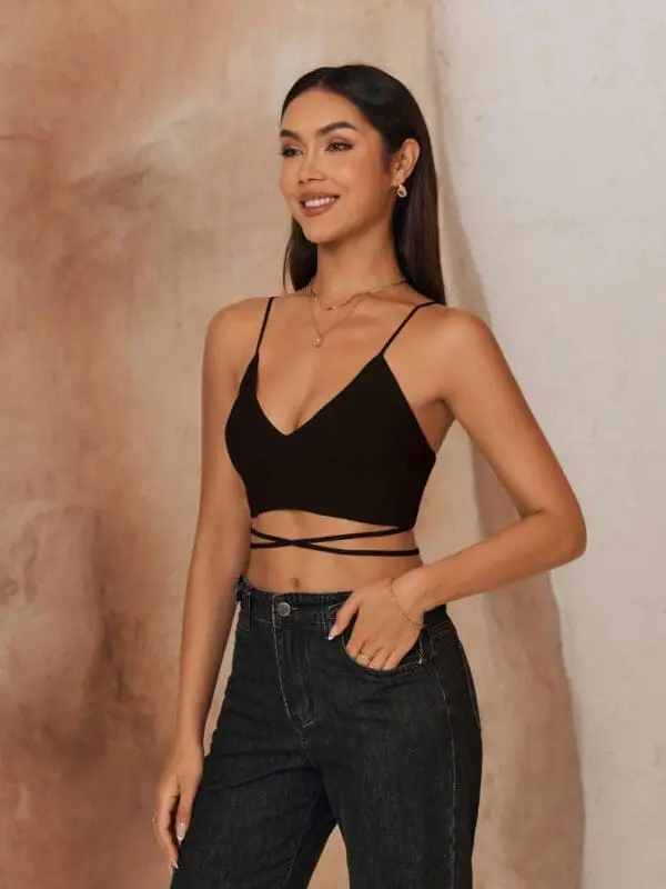 Marškinėliai Crop Top su raišteliais