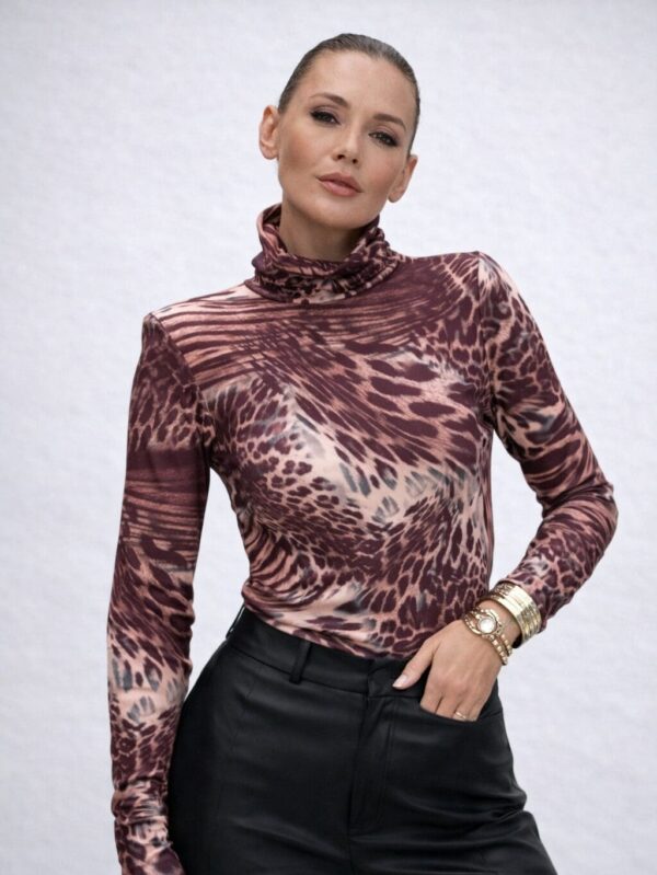 Leopardo rašto palaidinė aukštu kaklu