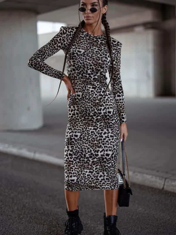 Pieštuko formos leopardo rašto suknelė