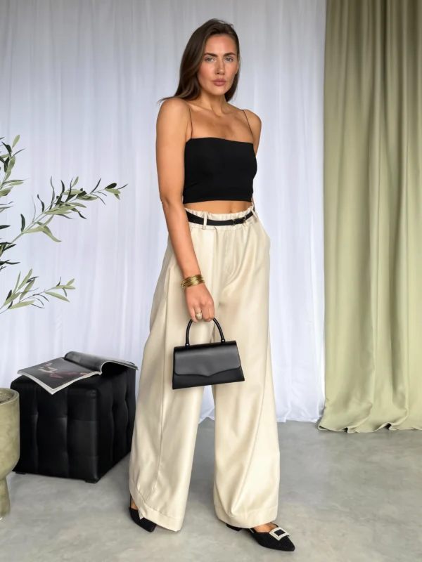 Blizgaus audinio kelnės