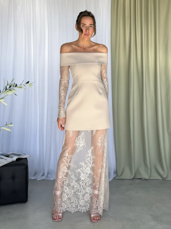 Elegantiška suknelė su gipiūro sijonu
